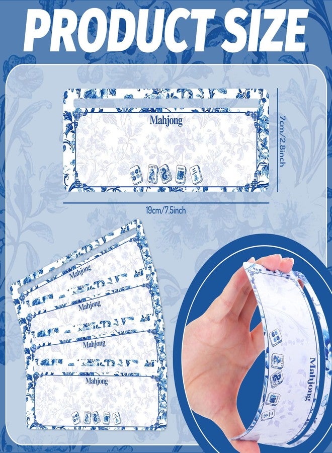 FYSUIMU 4Pcs Chinoiserie Floral Mahjong Card Guide Line Finder Classic Blue Flower Mahjong Rule Helper Strategy Tool for Beginners Players Game Competition Party Accessories Supplies - Image 2